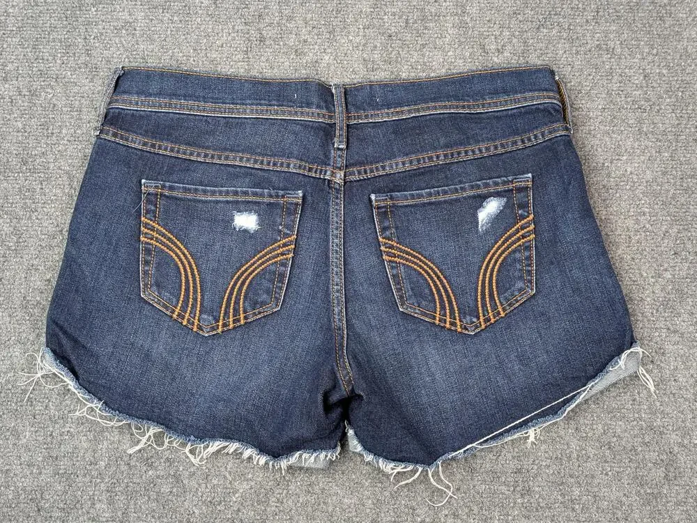 Hollister Shorts Womens Juniors 7 W28 Blue Midi Distressed Frayed Cutoff Denim